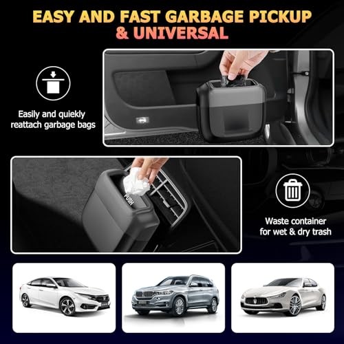 Pack Car Trash Can with Lid, Built-in Storage Garbage Bag, Vehicle 2 Black
