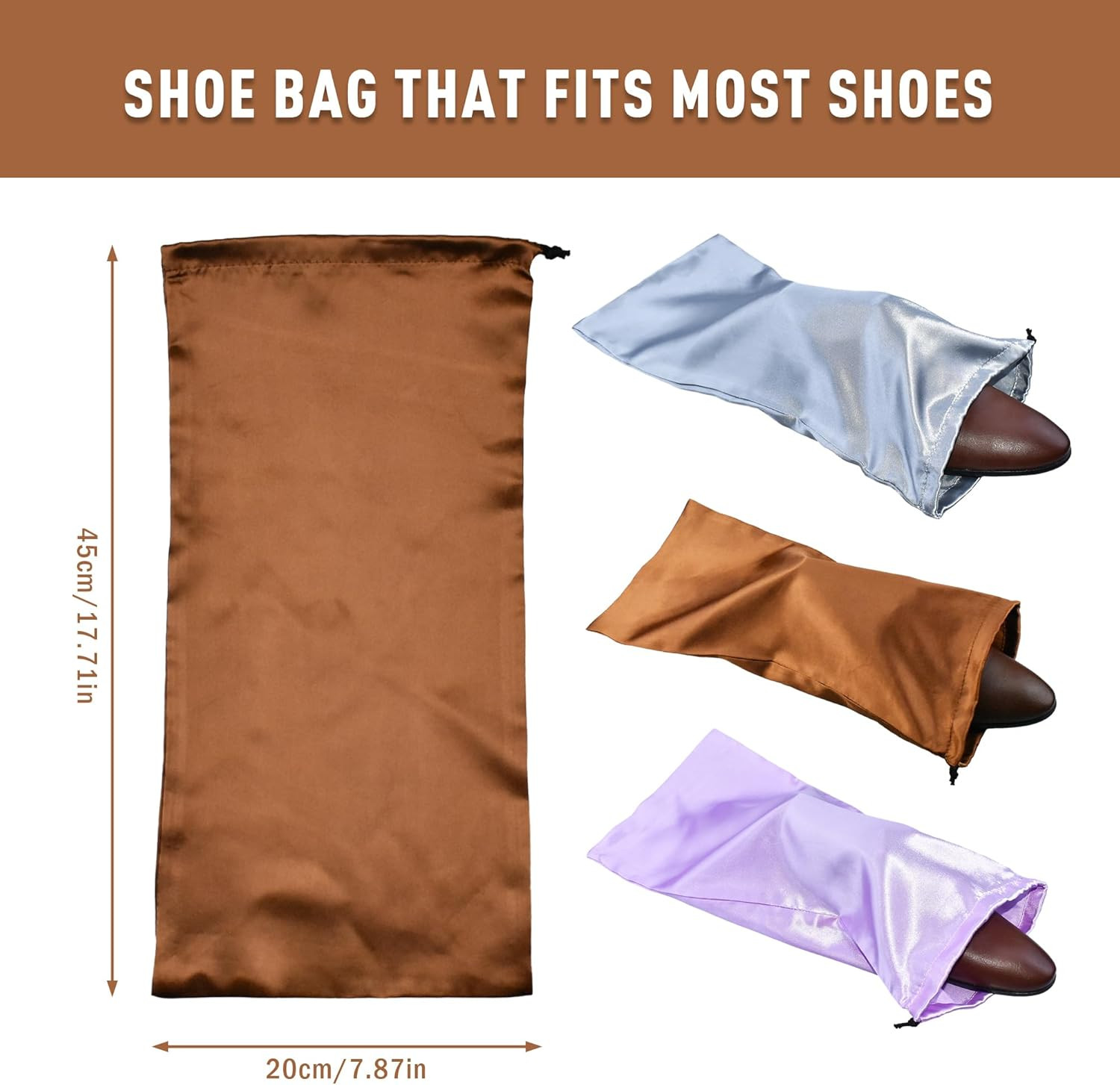 4 Pack Shoe Bags for Travel Satin Fabric Shoe Bag with Drawstring for Men Women