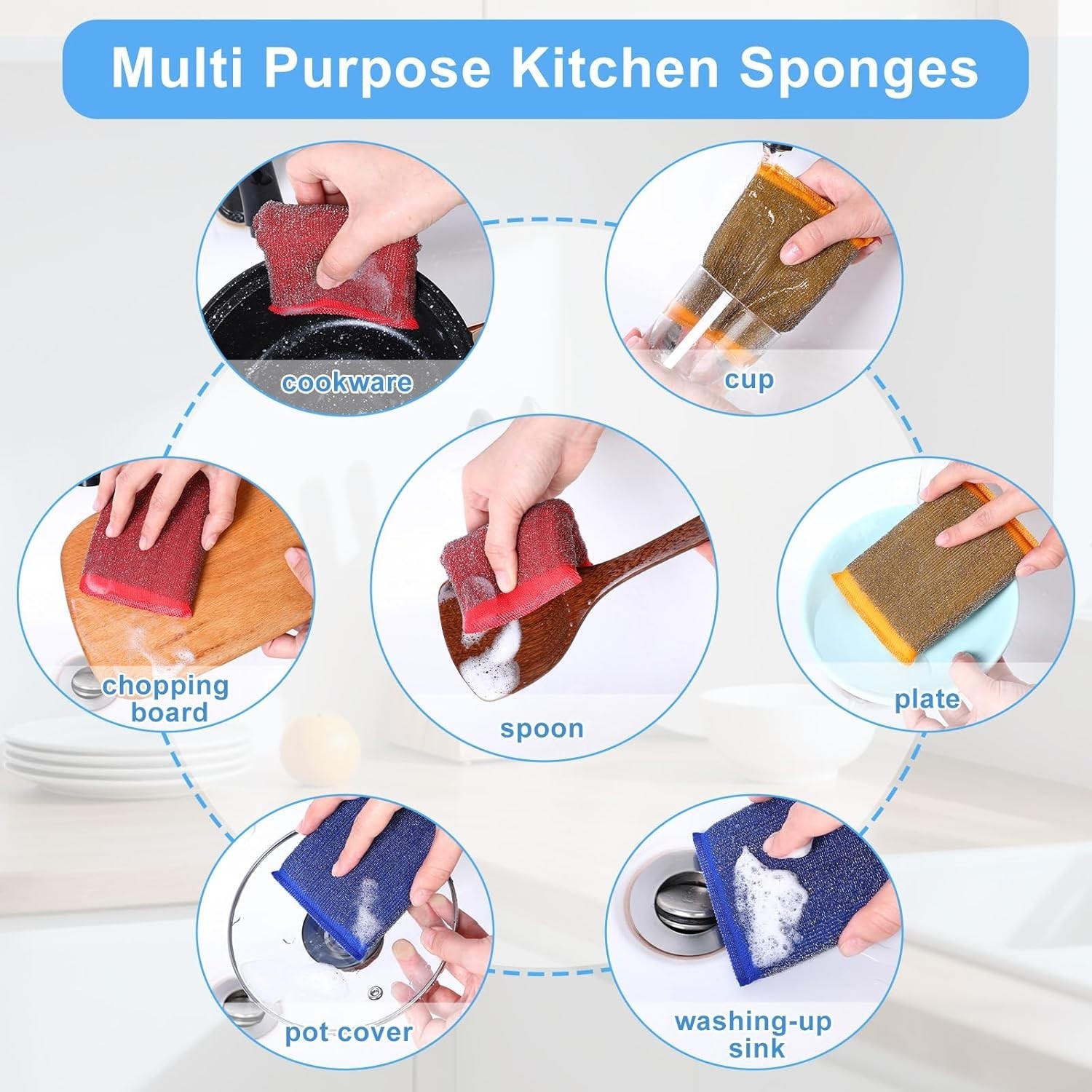 NiceGo Dish Wash Sponge, Multi-Use Heavy Duty Scrub for Dishwashing 12 Units