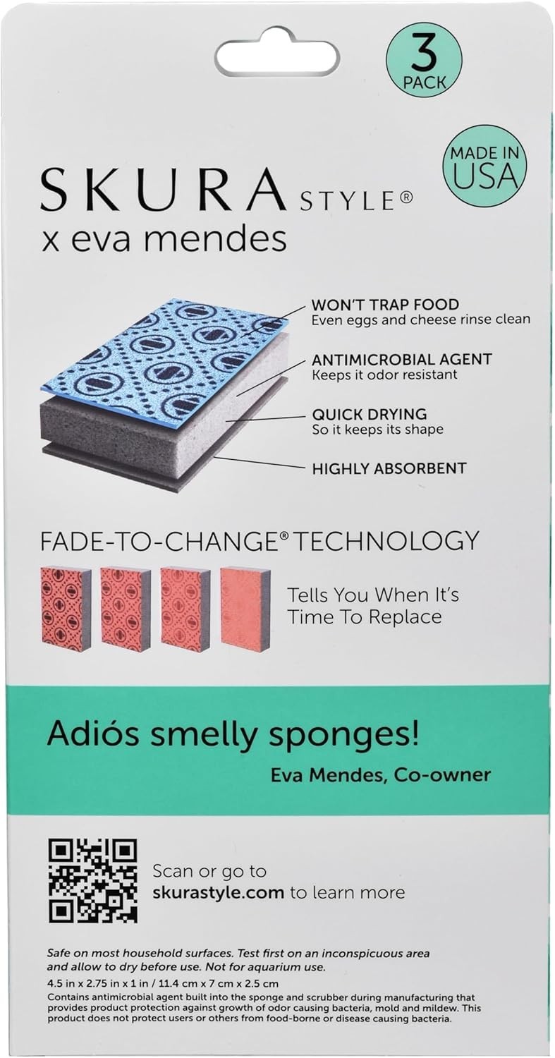 Skura Style x Eva Mendes Smart Kitchen Dish Sponges Bulk 6 Pack | Odor Free N…