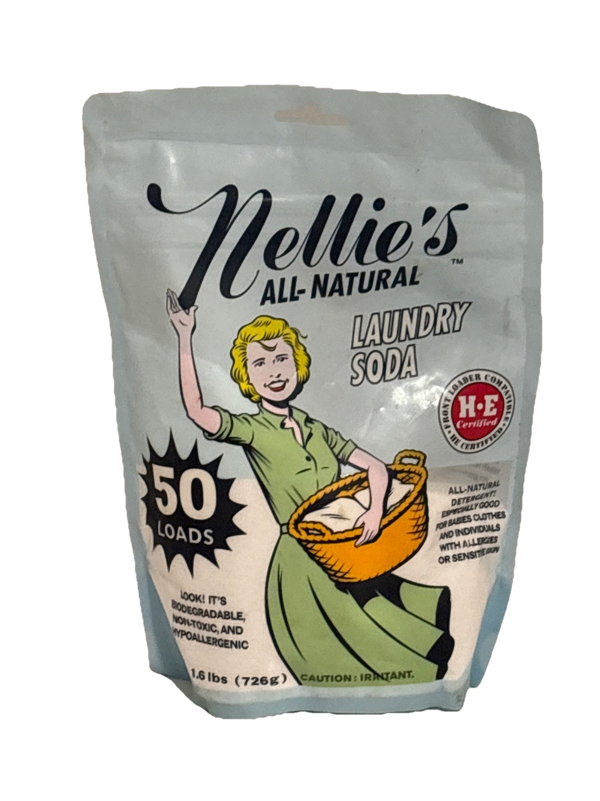 Nellie’s All Natural Laundry Soda 50 Loads 1.6 lbs Hypoallergenic Brand New