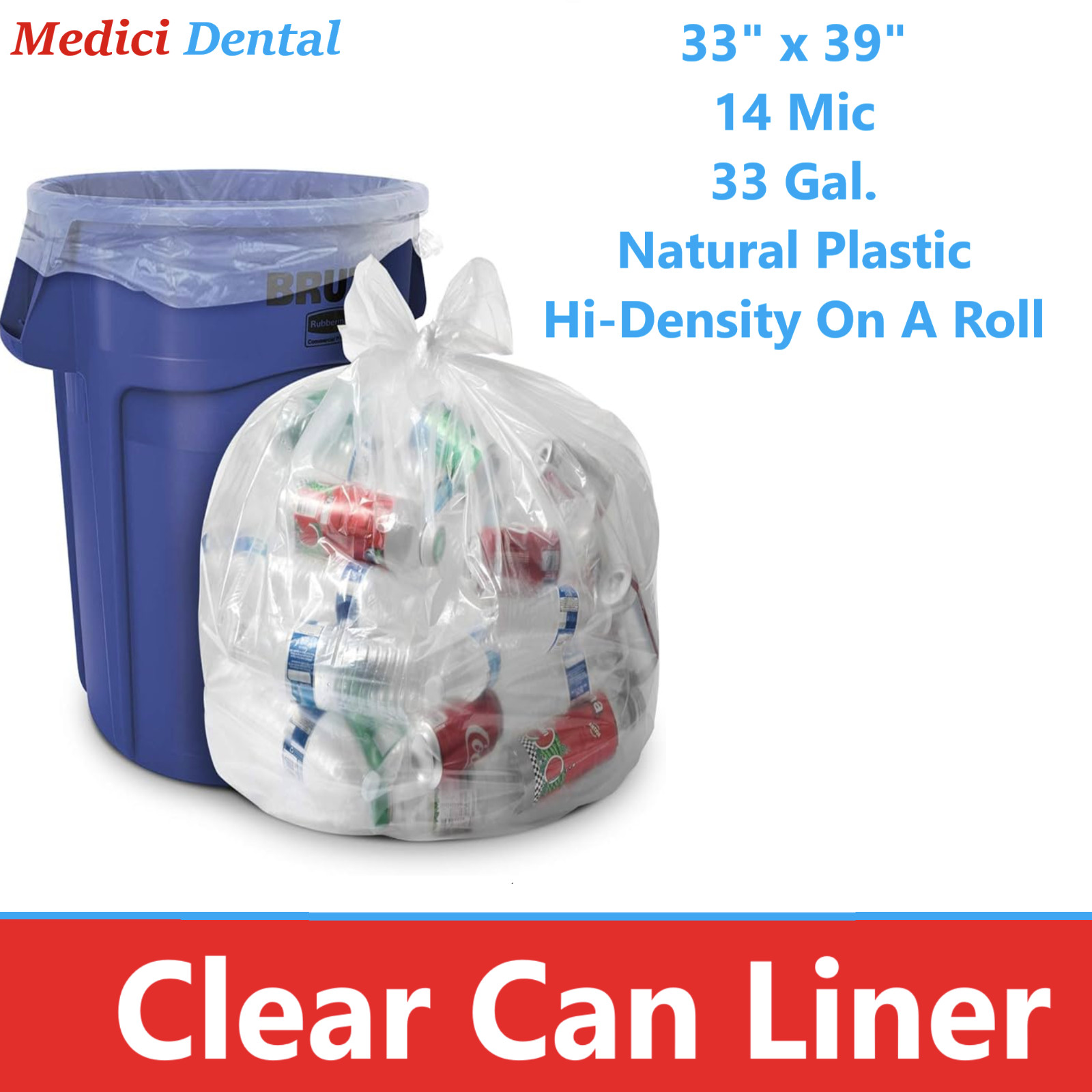 CLEAR Garbage Bags Office Household Storage Roll Trash Bag 12-16 Gln, 33 Gallons