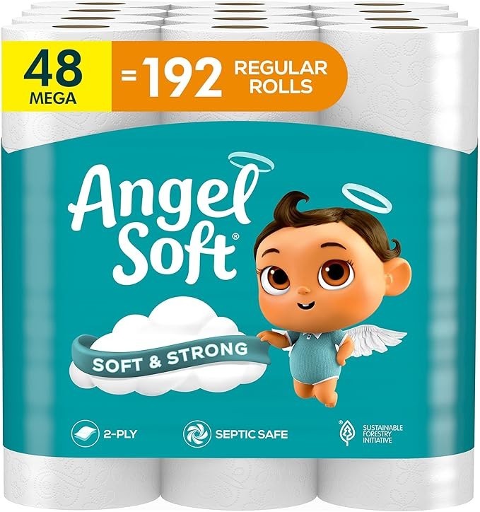 Angel Soft Toilet Paper, 48 Mega Rolls = 192 Regular Rolls, Soft and Strong