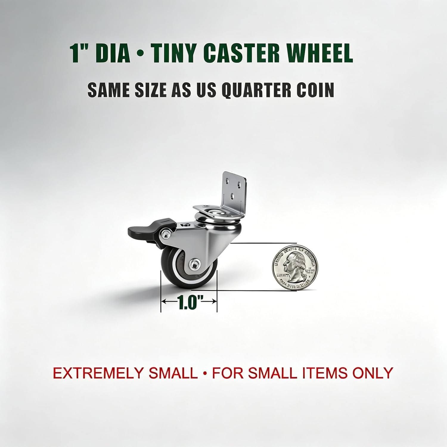 1 Inch Small Caster Wheels Set of 4, L-Bracket Casters Low Profile Side Mount…
