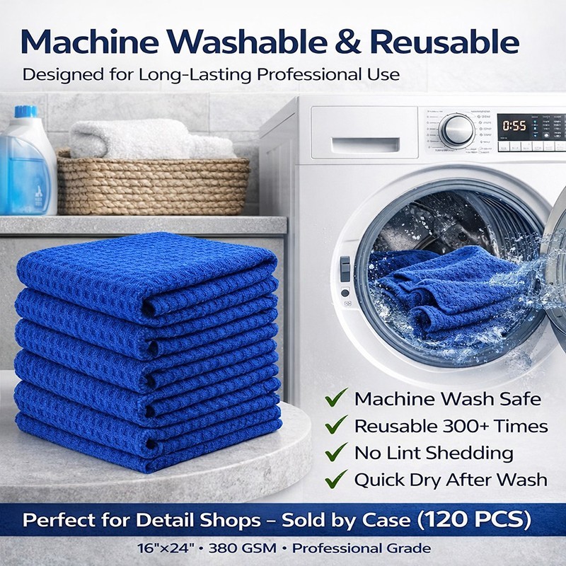 CarCarez Waffle Microfiber Towels 16×24 380GSM Bulk 120 Pack Detailing Cloth