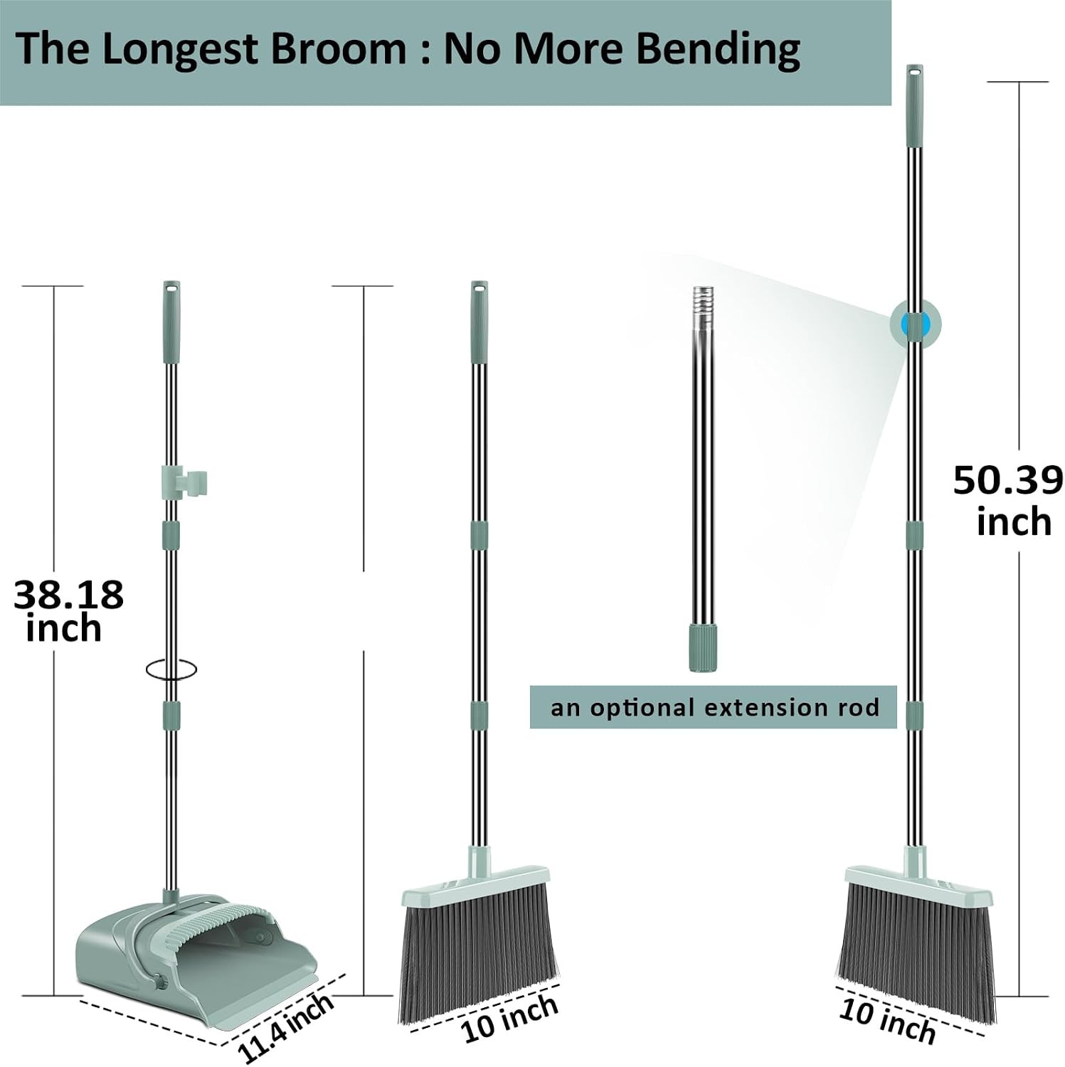 Broom and Dustpan Set Upright Sweeping Combo with Self Cleaning Teeth for Home