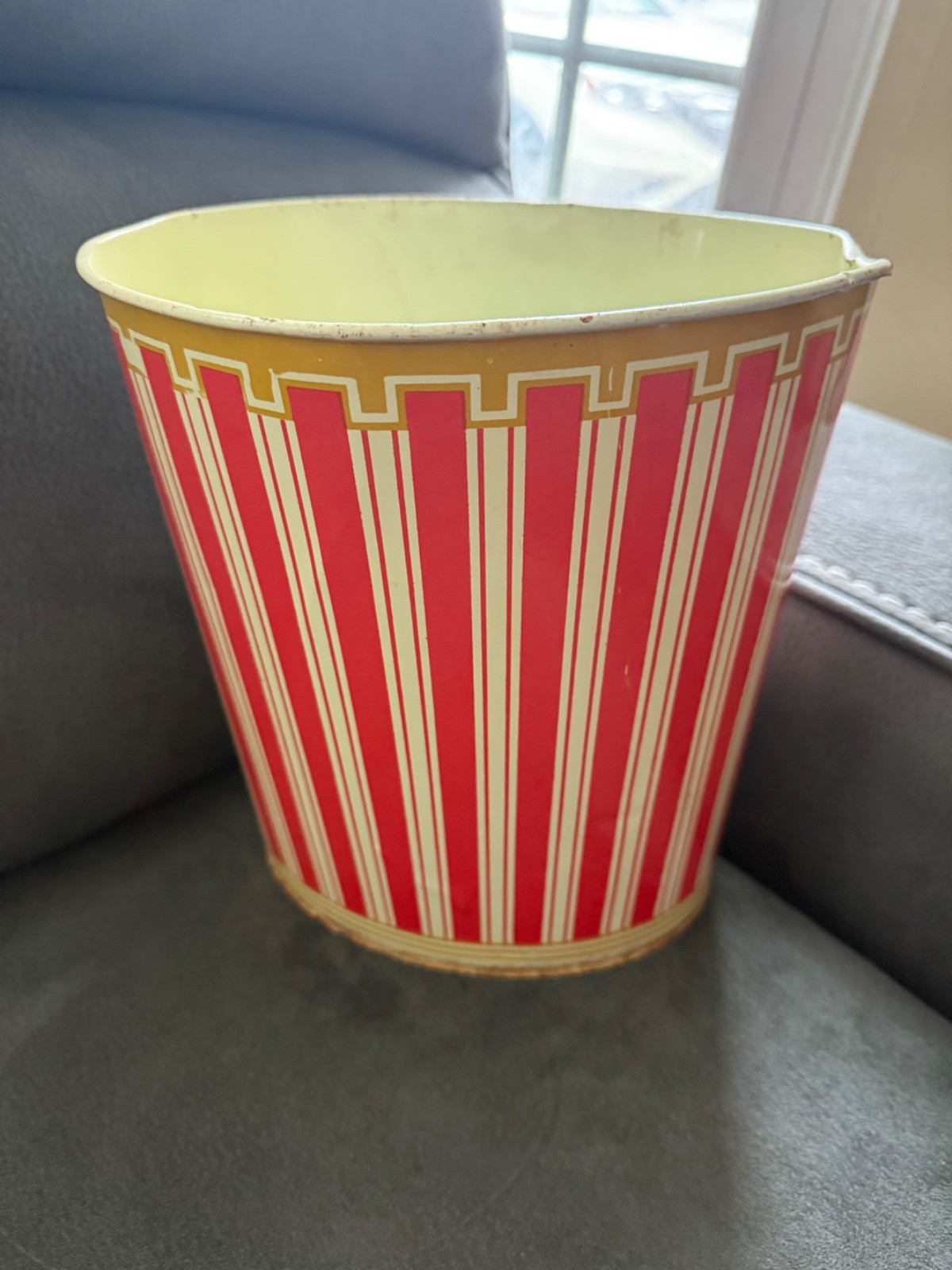 VTG Cheinco Garbage Tin Can Red Stripes 9.5 in tall