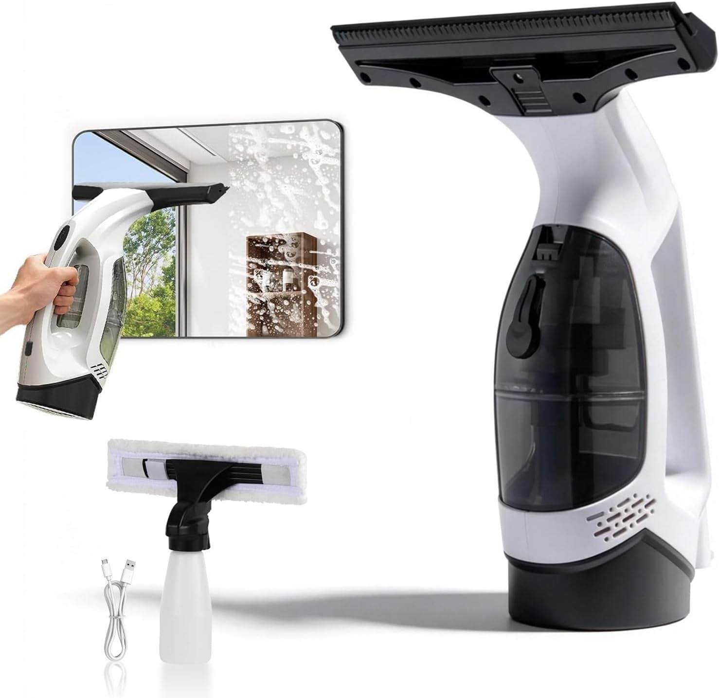 Window Vacuum Squeegee Cordless, 2000Pa Electric Window Cleaner Tool