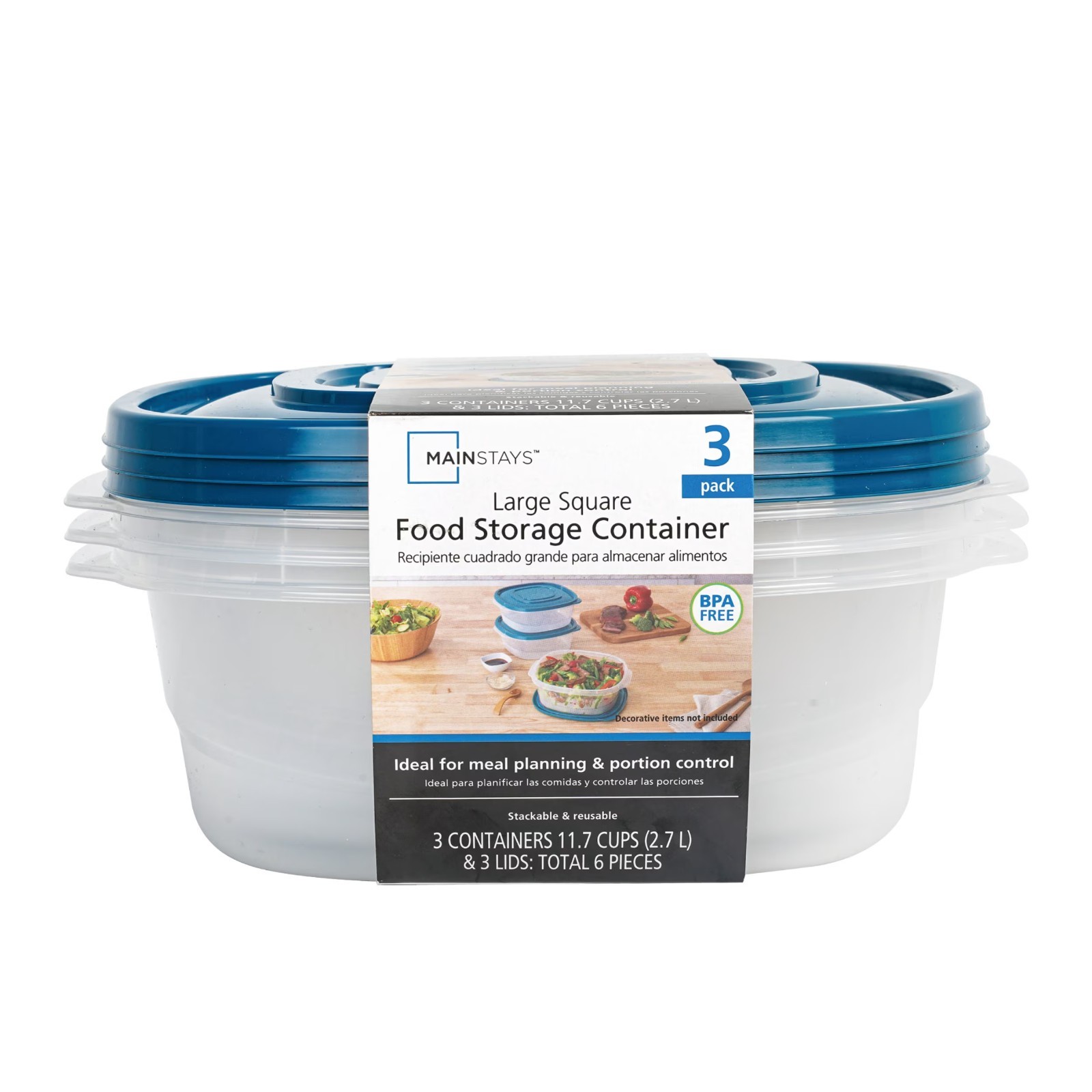 Mainstays Semi Durable Square 1.26Cup Plastic Food Storage Container 6 Pack, Bes