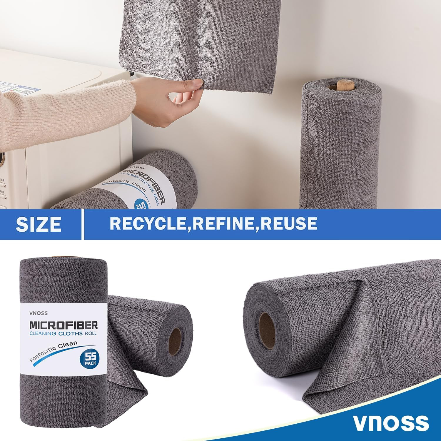 55 Pack Microfiber Cleaning Cloth Roll, Tear Away Reusable Towels, 11″ X 9″, Ult