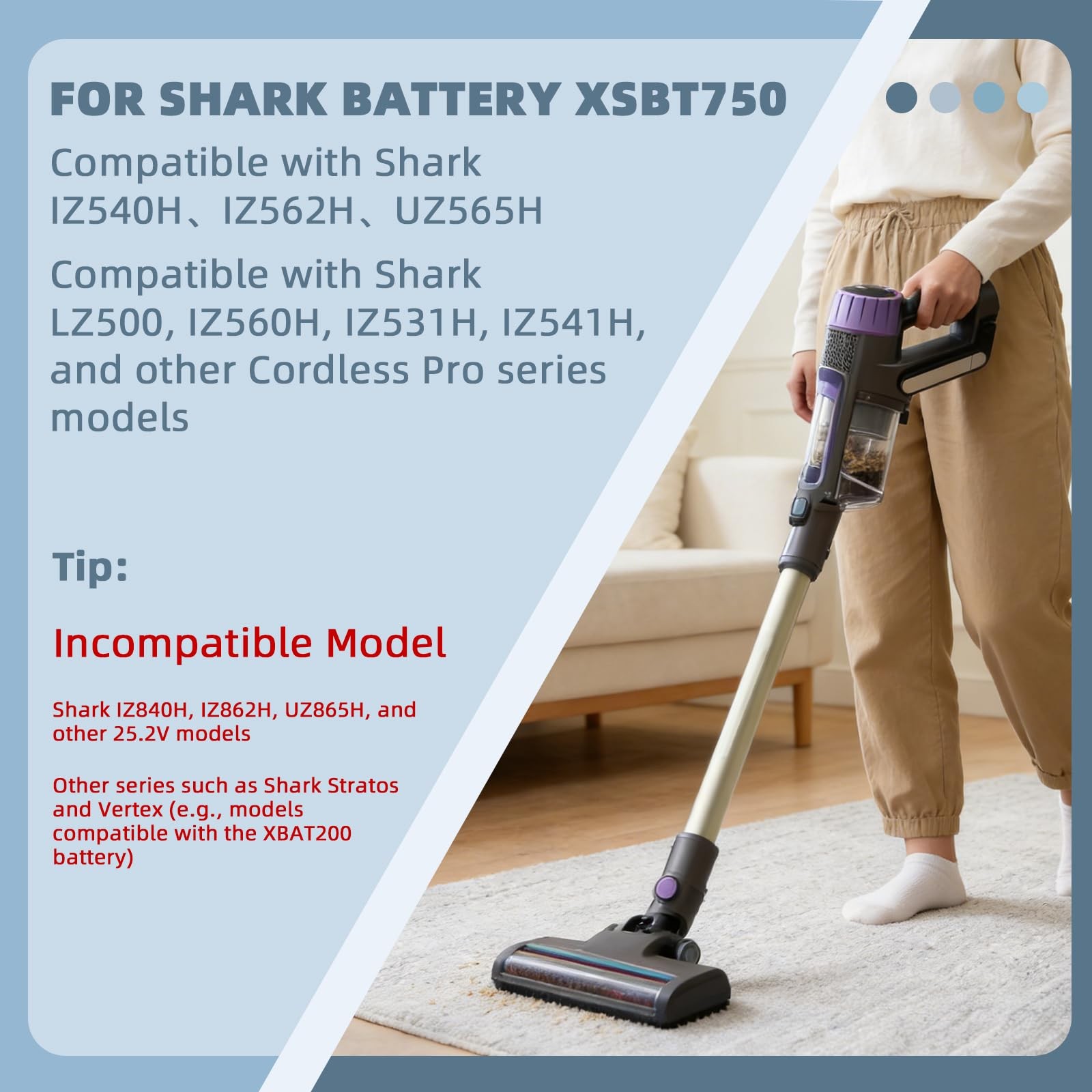 21.6V 3000mAh Battery Replacement for Shark XBATR620SL Battery, Compatible wi…