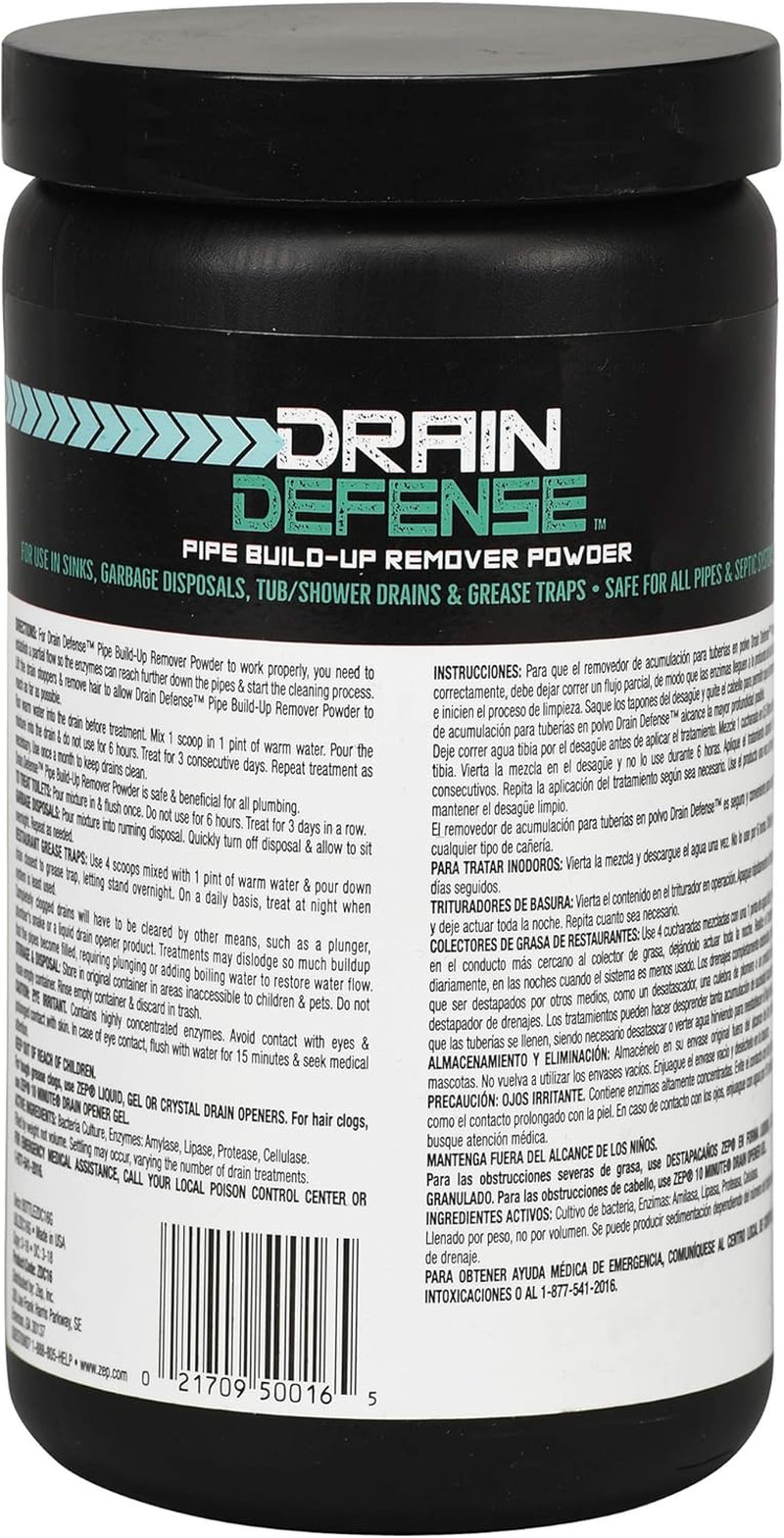 Zep Drain Defense Enzymatic Drain Cleaner Powder – 18 Ounces – ZDC16 – Safe for