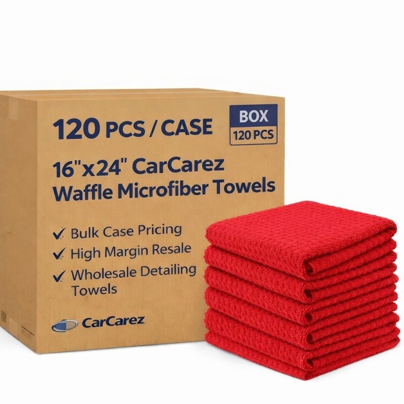 CarCarez Red Microfiber Towels 16″x24″ 380GSM 120PCS Bulk Detailing Towels