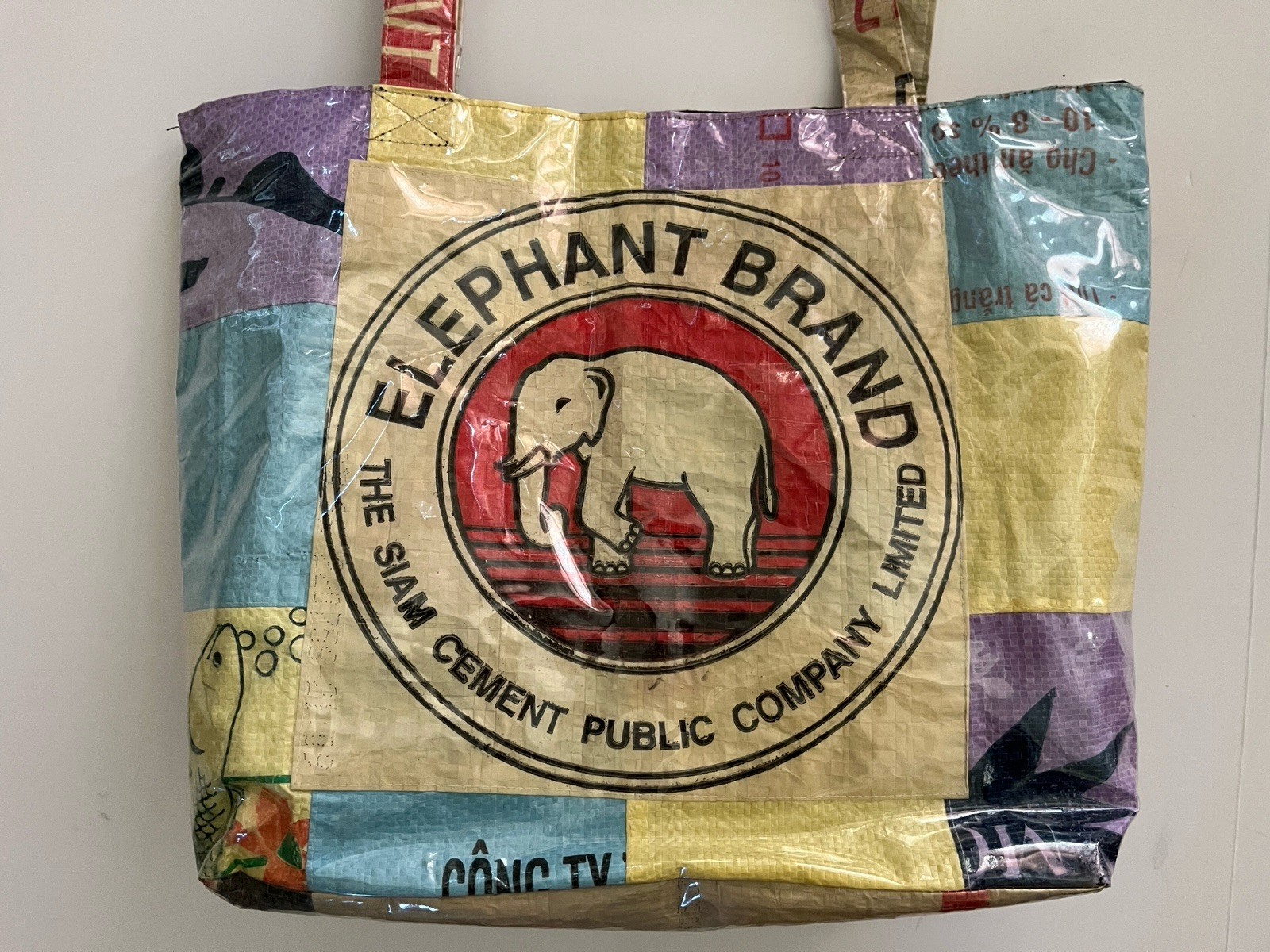 Elephant Brand Recycled Pocket Tote Bag Fair Trade Cambodia Angkor Patchwork