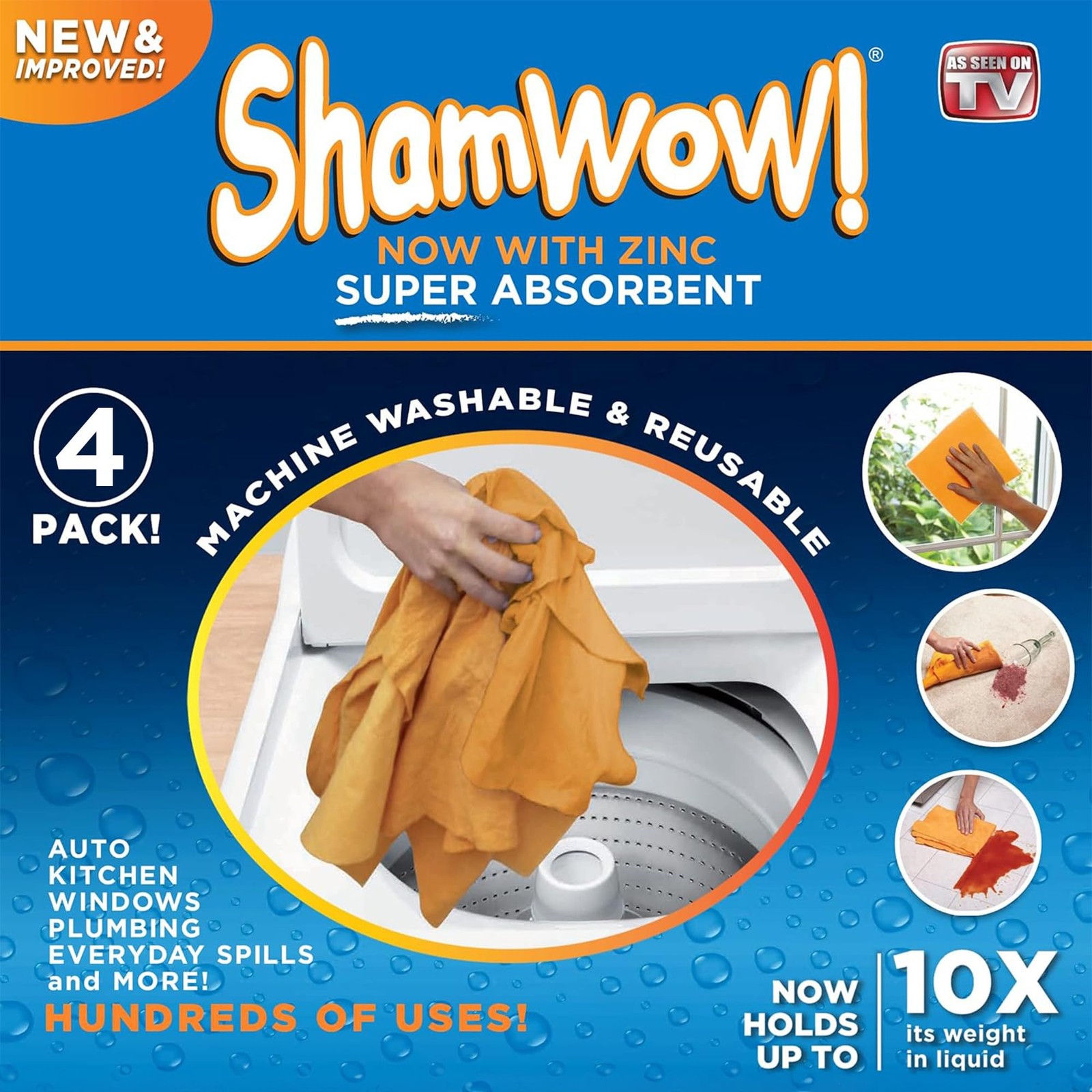 4pk Shammy Towel 20×27 Inch Super Absorbent Multi-Purpose Lint-Free Orange