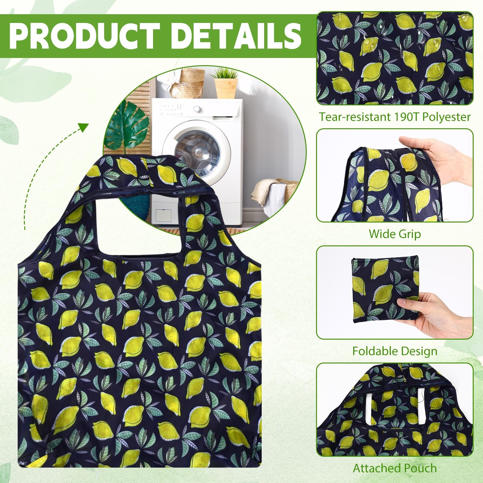 Paterr 50 Pack Reusable Foldable Grocery Bags 10 Patterns Bulk Shopping Totes…