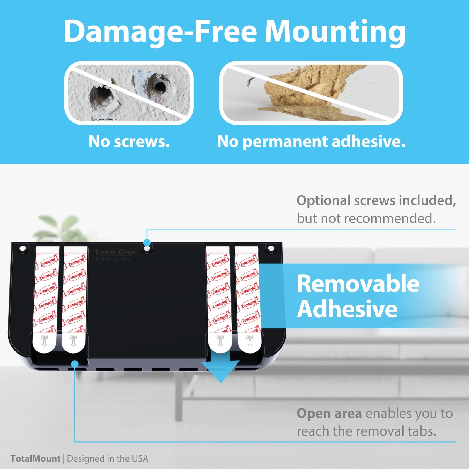 HoleFree Remote Holder Wall Mount No Drill Premium Black Caddy For 34 Remotes