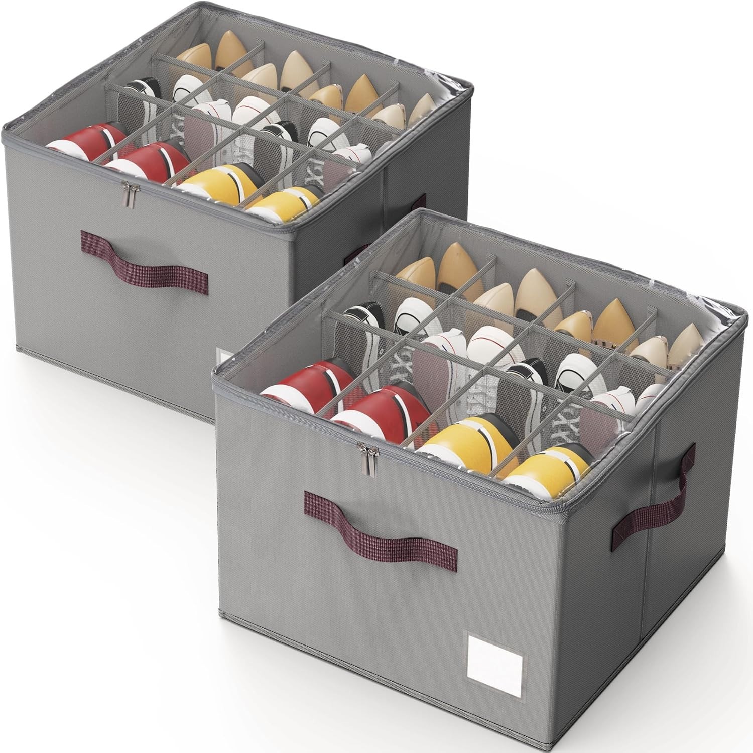 Shoe Organizer Closet Storage 2 Pack Foldable Shoe Box with Handles