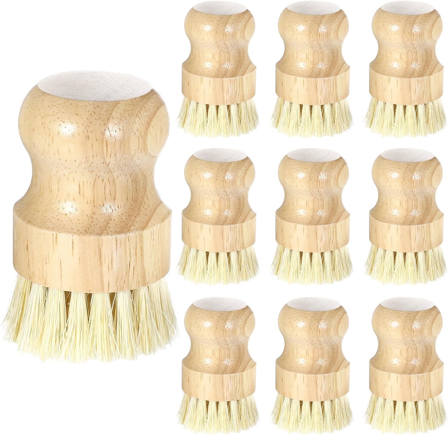 10 Pack Bamboo Dish Brush Set, Natural Dish Scrub Brush with Handle, Wooden Dish