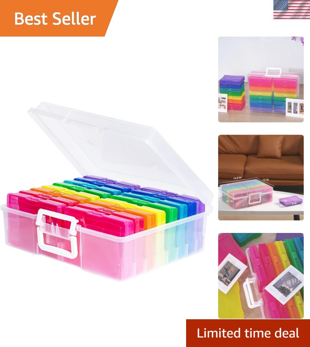Transparent 4″ x 6″ Photo Cases and Clear Craft Keeper with Handle, 16 Inner …