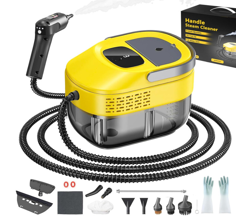 Limpiador Vapor Portátil 3 Niveles 1.6Qt Calentamiento Rápido. Amarillo