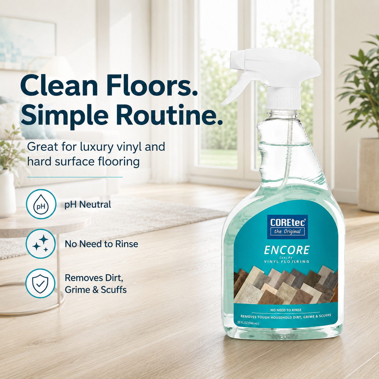 COREtec Encore Floor Cleaner 2 Pack 32 oz Luxury Vinyl No Rinse Spray