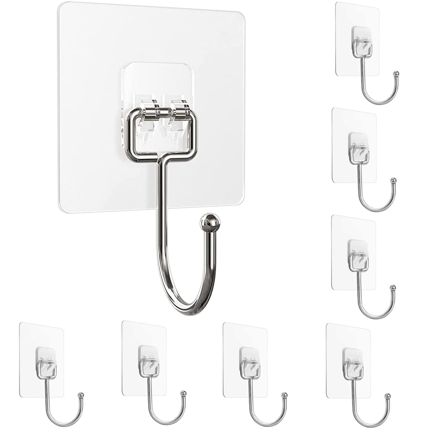 8 Pack Large Adhesive Hooks 22Lb Wall Hooks for Kitchen Bathroom Home Office