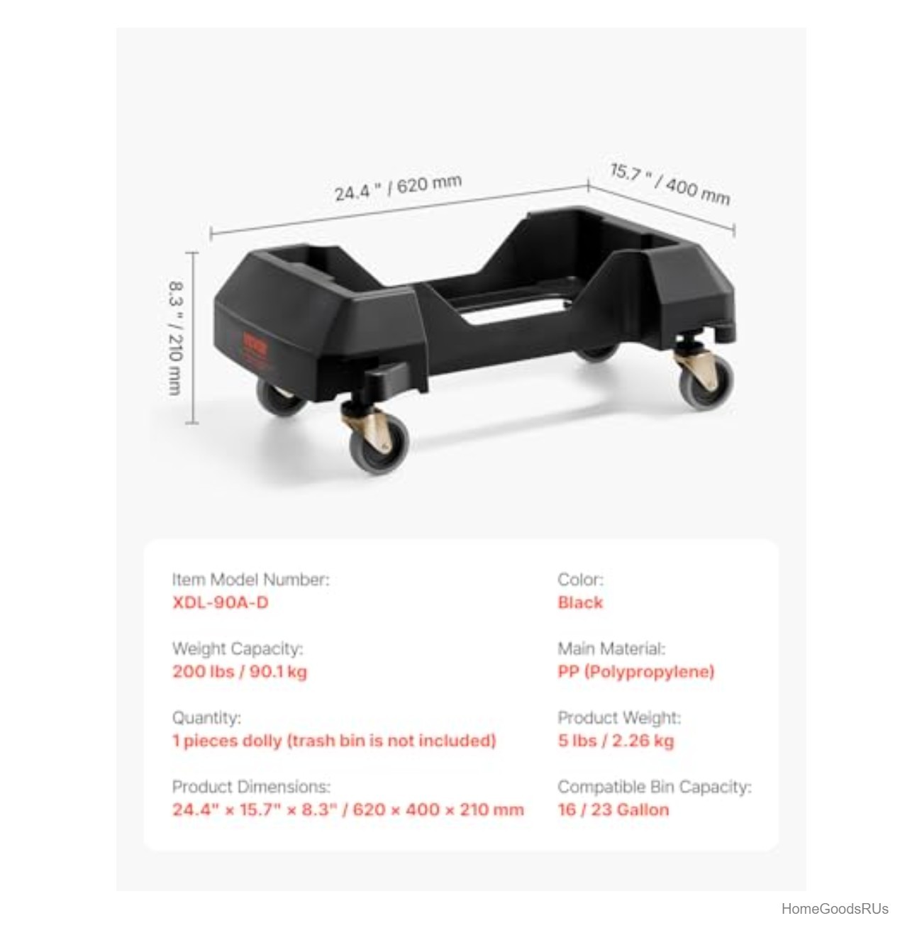 Trash Can Dolly 200lb Capacity 16 23 Gallon Bin Caster Wheels Foot Pedal