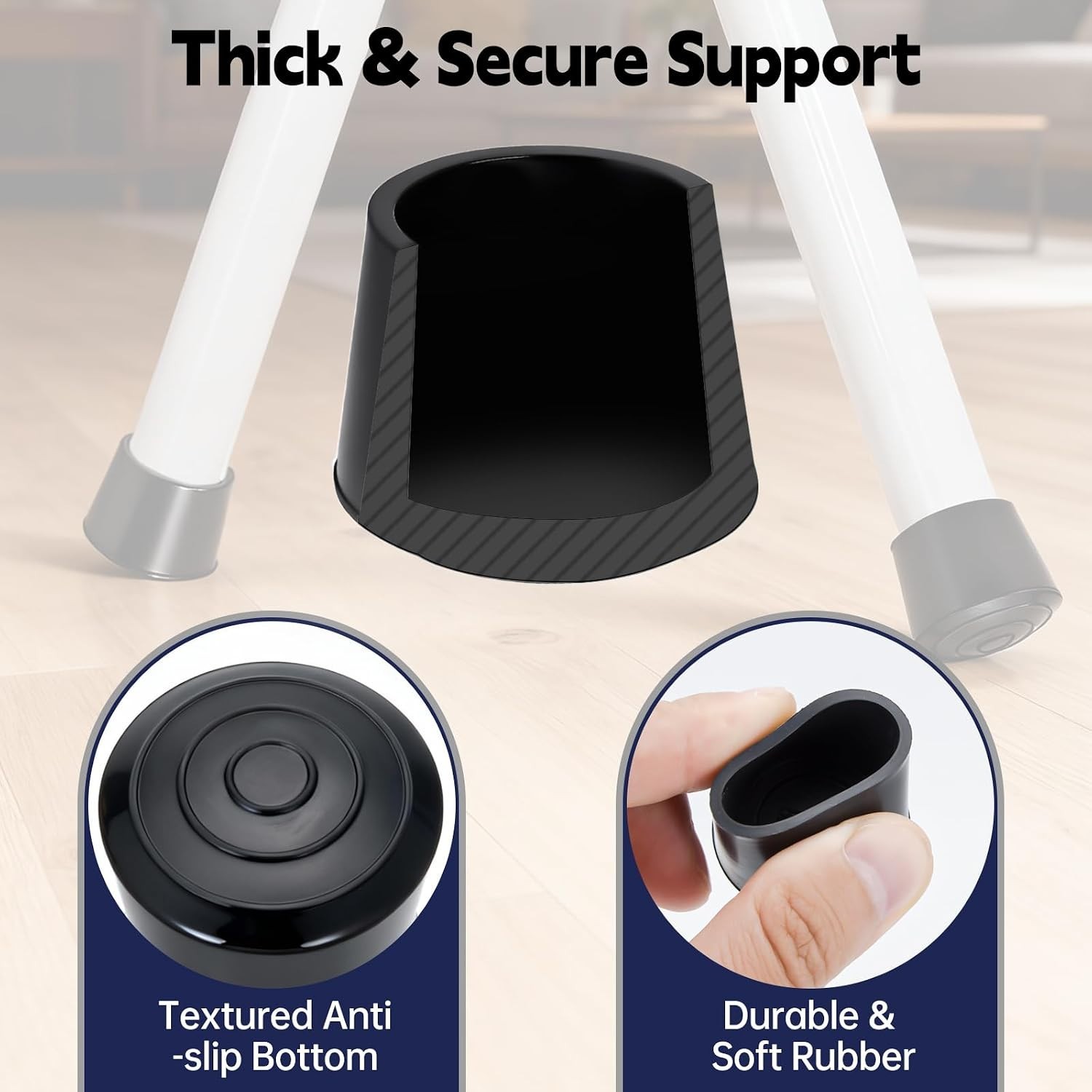 4 Pack Black Rubber Ironing Board Feet Caps – No-Slip, Easy Installation
