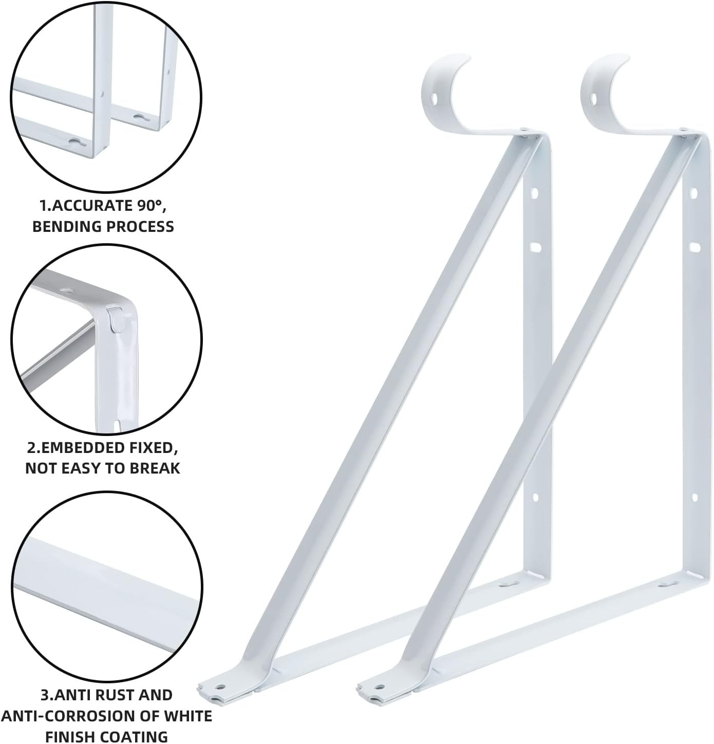 Elegant White Wall-Mounted Brackets for Shelves and Rods – 2 Pack, 11×9.5 in
