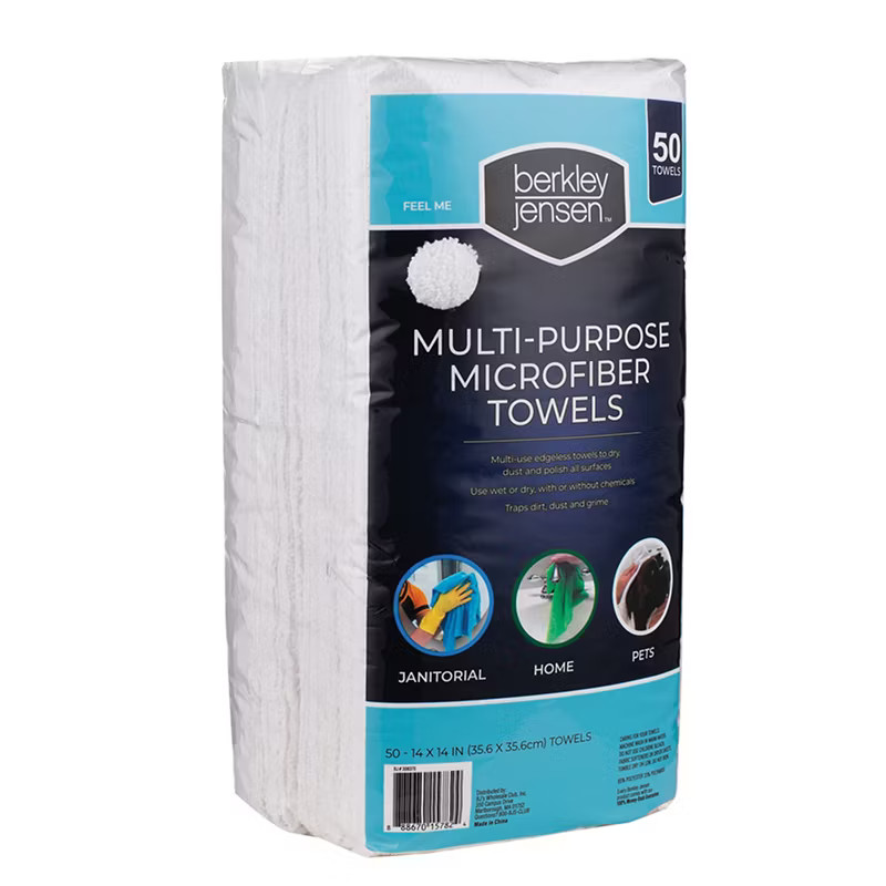 Berkley Jensen Microfiber Cleaning Towels 50 pk – 14″ x 14″ – Indoor + Outdoor