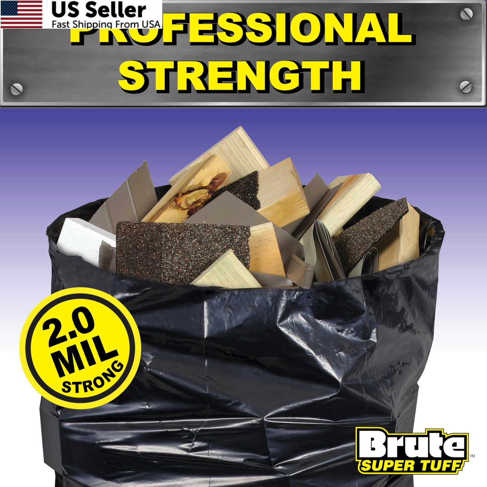 Brute Super Tuff 42 Gallon Contractor Bags, 2.0 20 Count (Pack of 1), Black