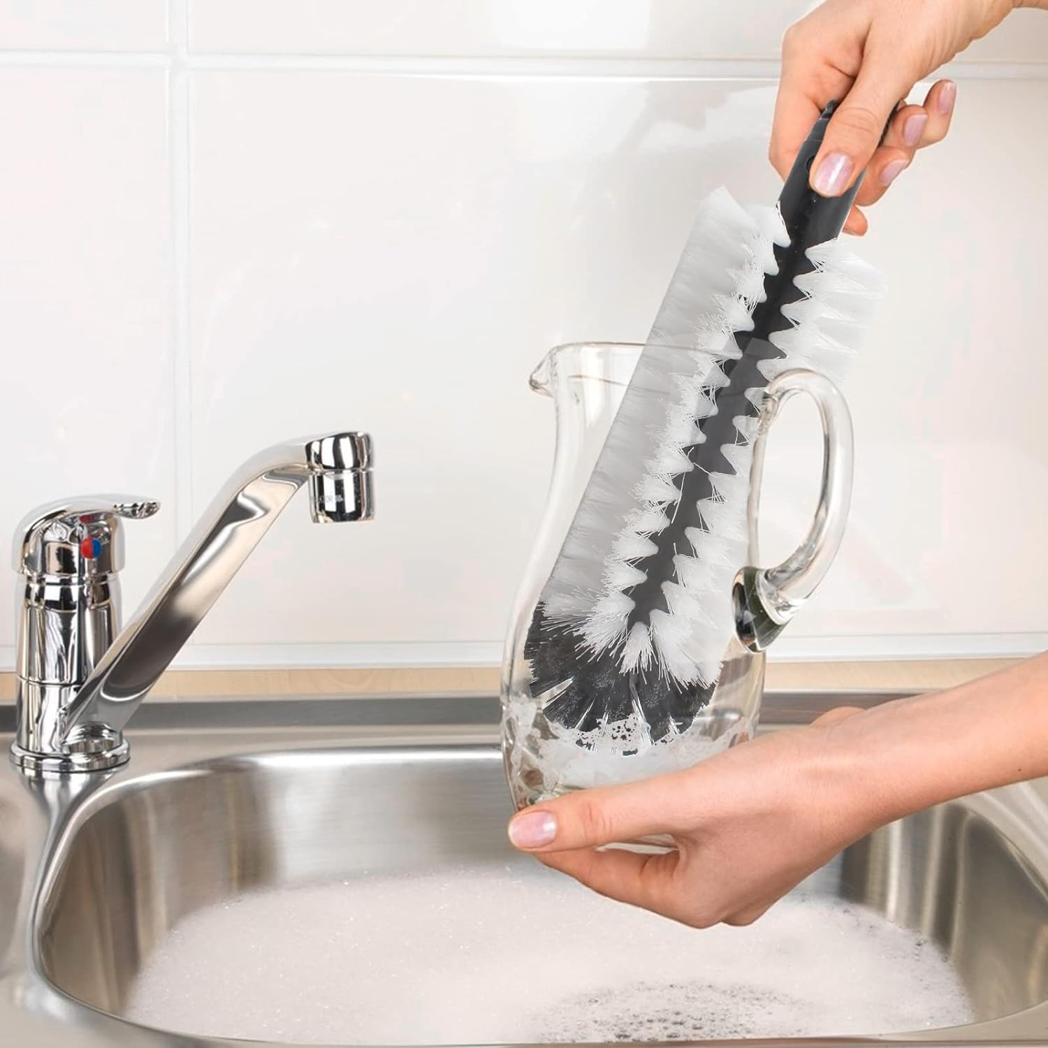 3 Brush Bar Glass Washer with Suction Base, Commercial Brush Cleaner Bristle Bru