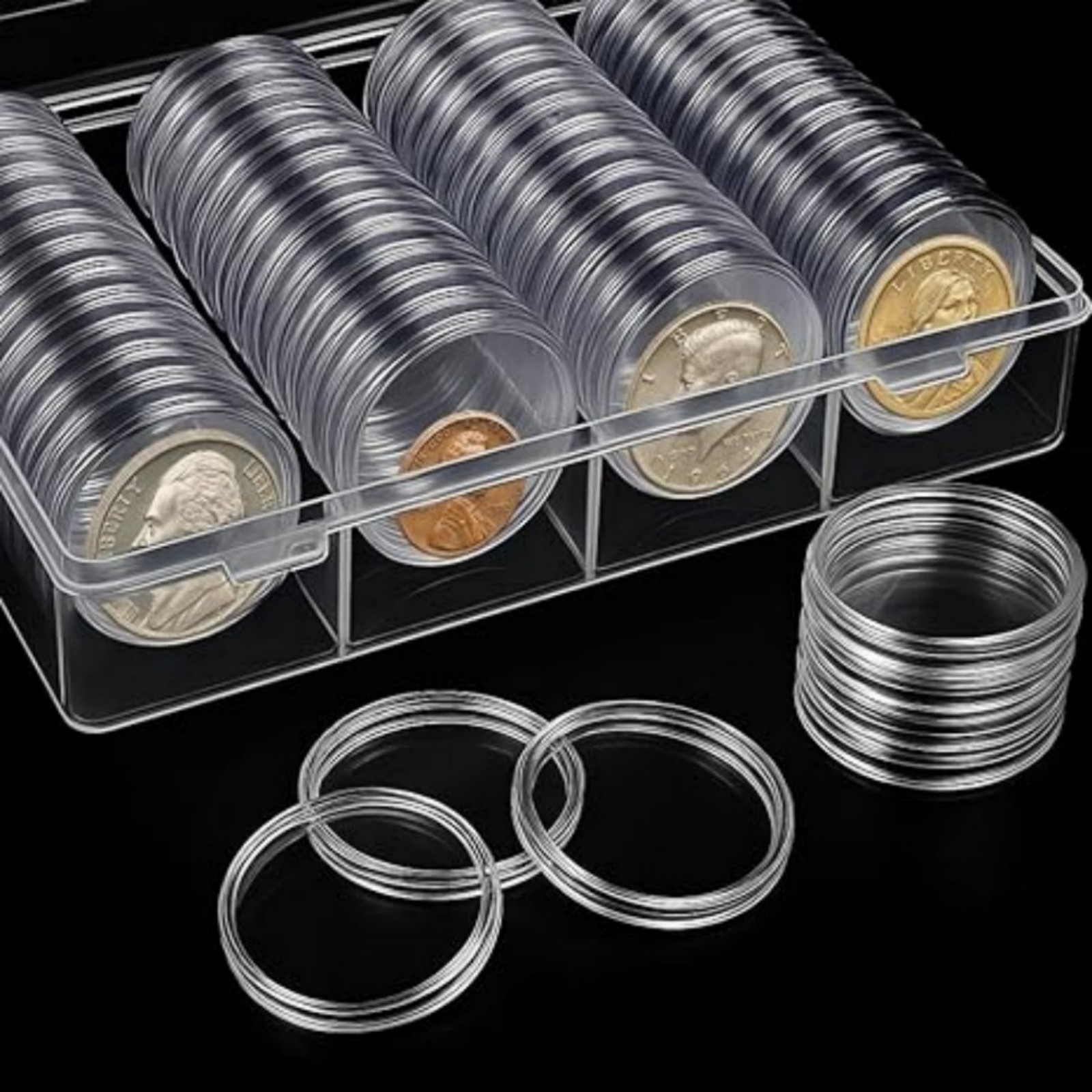 60 Pack 41mm Clear Coin Capsules For Morgan Silver Dollar Half Dollar Coins US