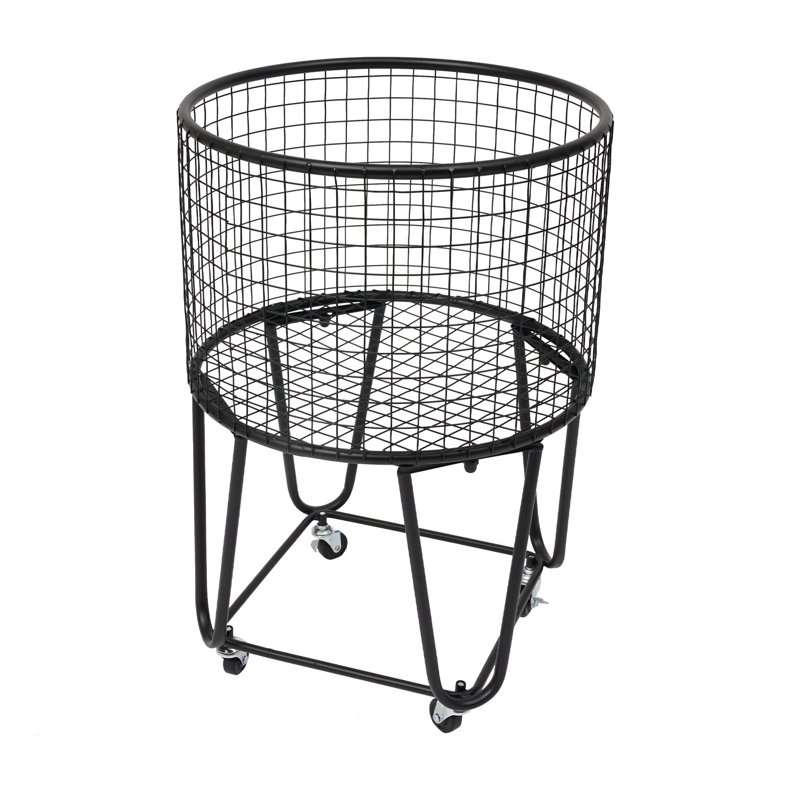 Metal Mesh Laundry Cart Basket with Wheels 43 × 30 cm Black Steel
