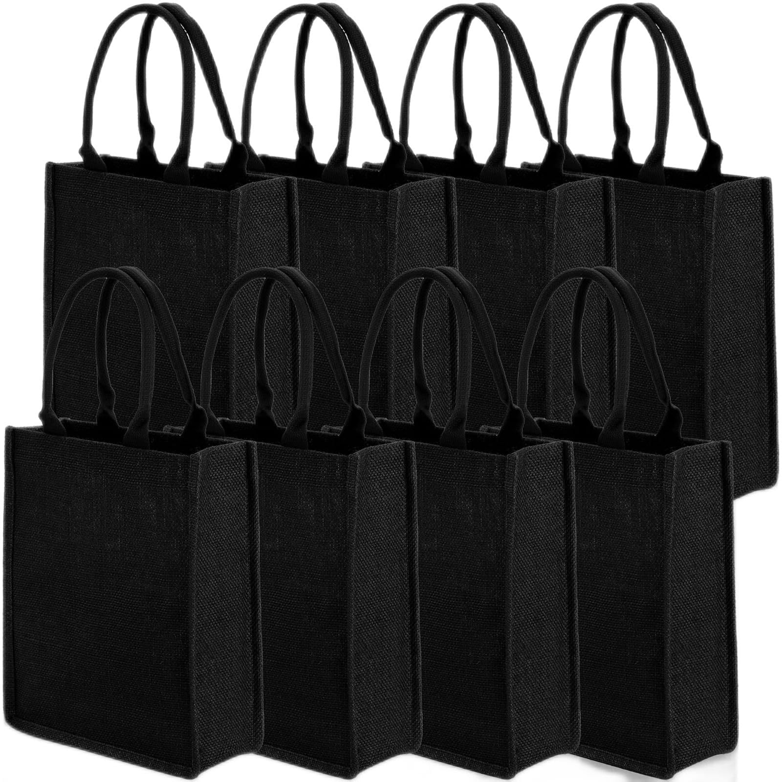 Burlap Tote Bag 8 Pack Black Reusable Jute Gift Bags 9.8×11.8×3.9