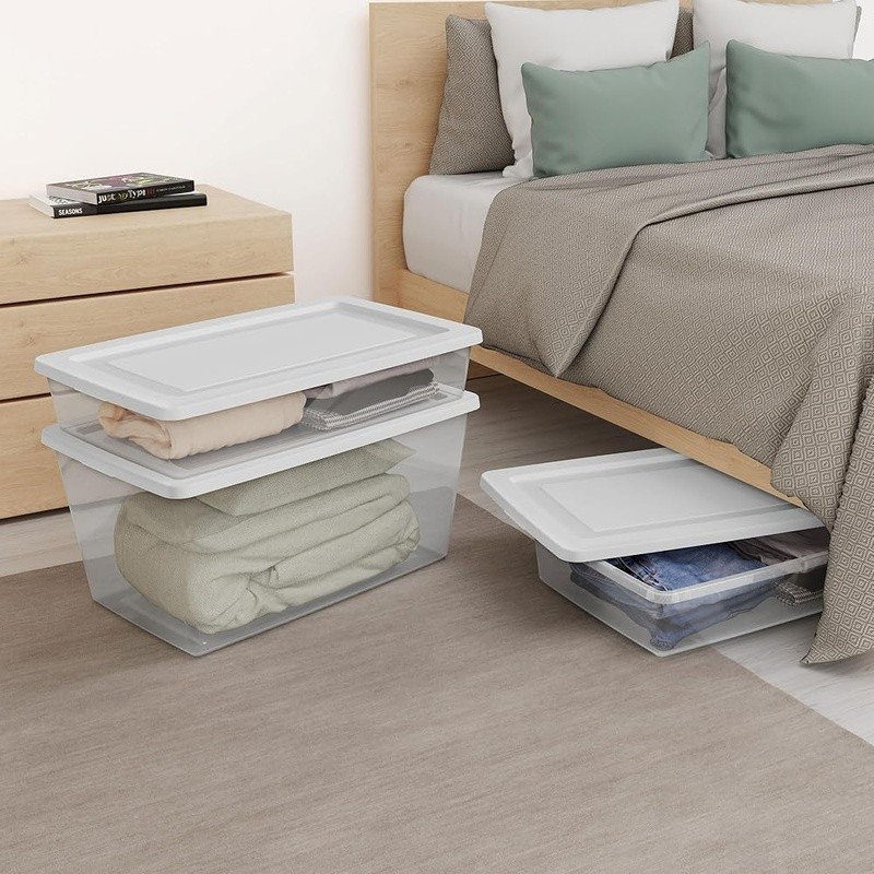 Stackable Plastic Storage Boxes Lightweight Shatterproof Durable W/ Secure Lids