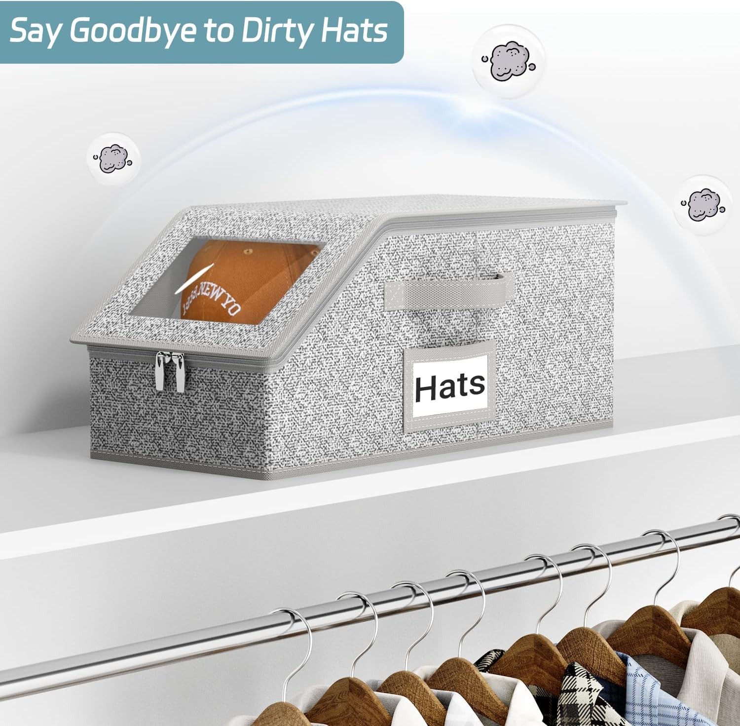 2PCS Stackable Hat Storage Organizer for Baseball Caps 24 Caps Hat Box with Lid