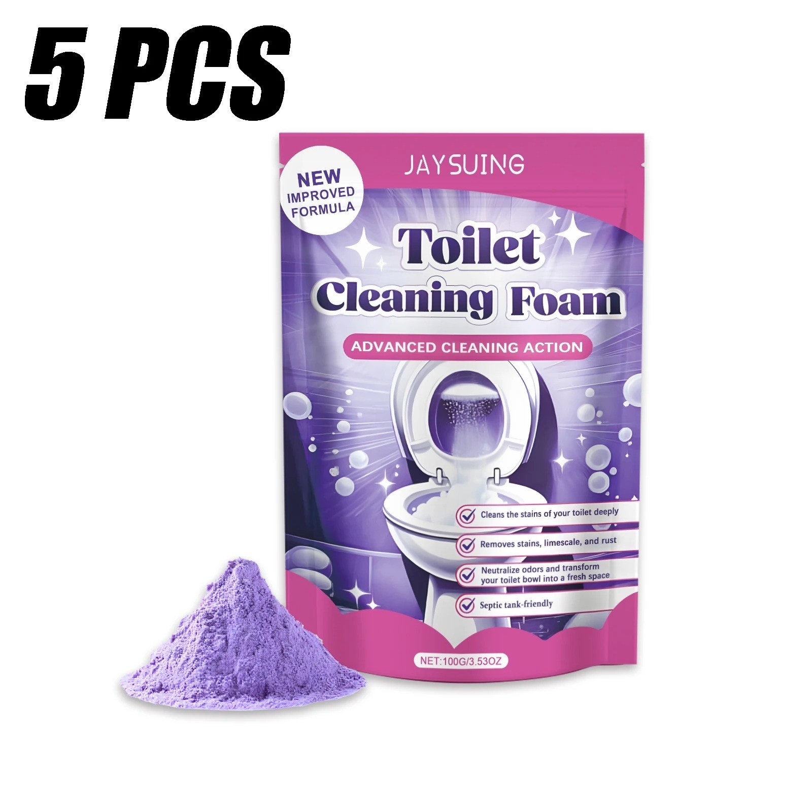 1~5 Bags Fizzclean Toilet Foam Cleaner, Toilet Cleaning Foam Insta-Action 100g
