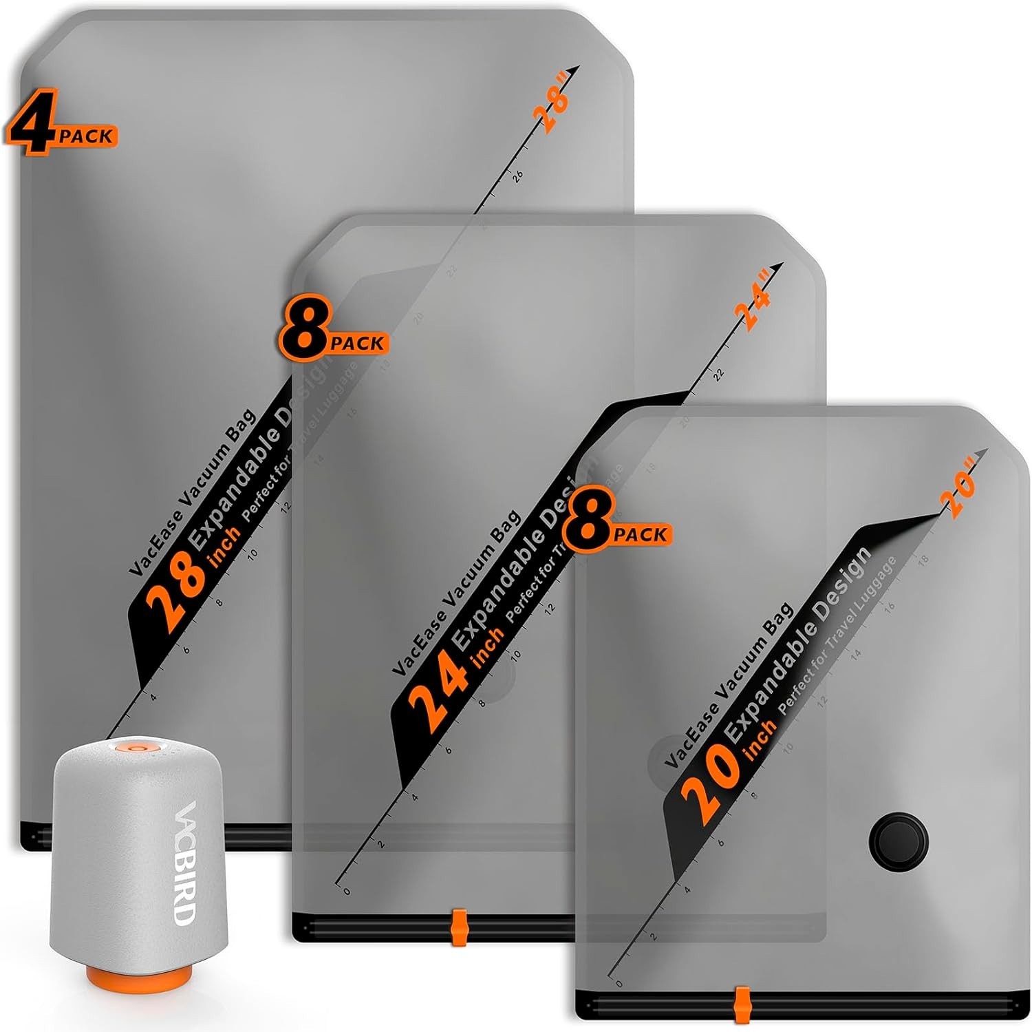 Vacbird Rechargeable Wireless Pump Travel Storage Bags Set – 20 Pack Portable Sp