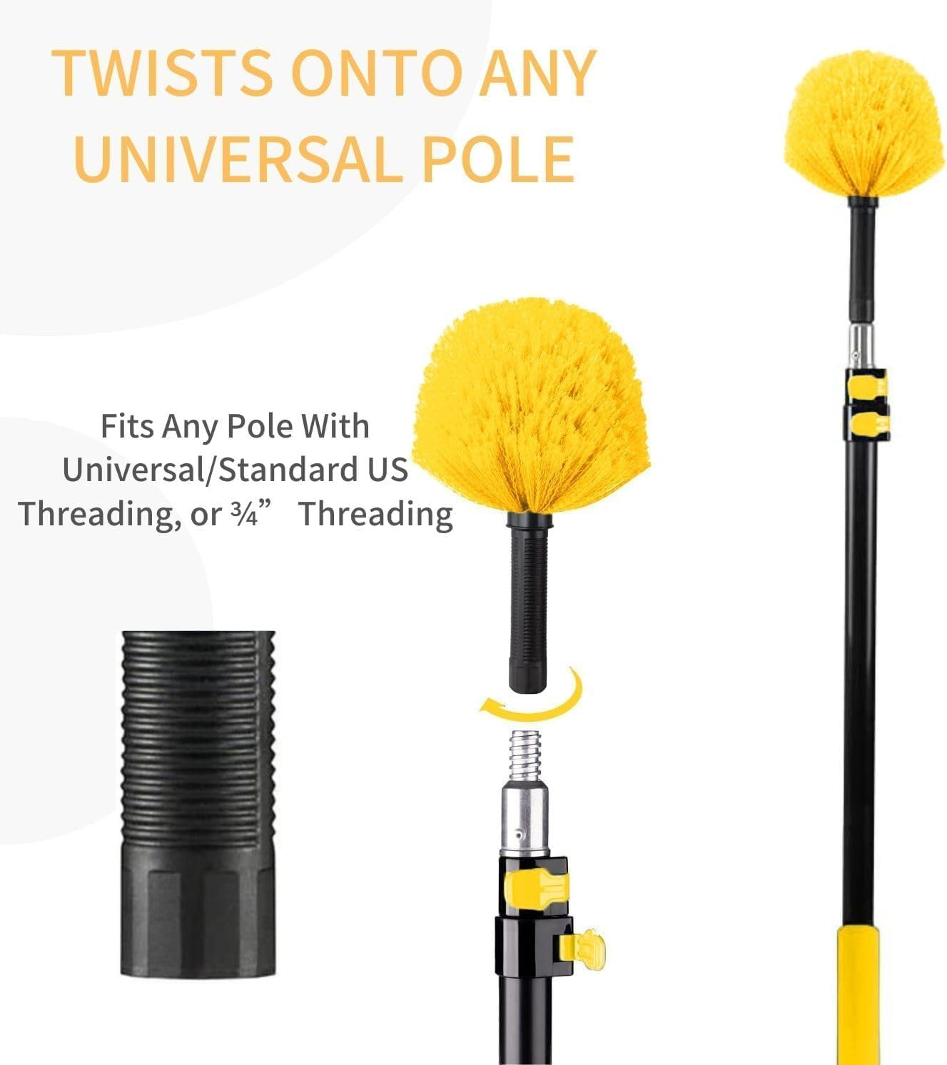 Cobweb Duster Brush Head, Spider Web Cleaning Tool, Indoor & Outdoor Use, Fits 3
