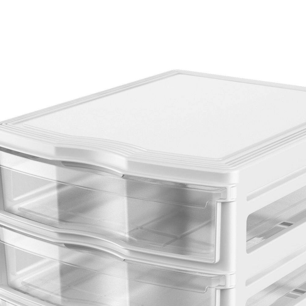 3-Drawer White Stackable Shelf Organizer Plastic Storage Drawers