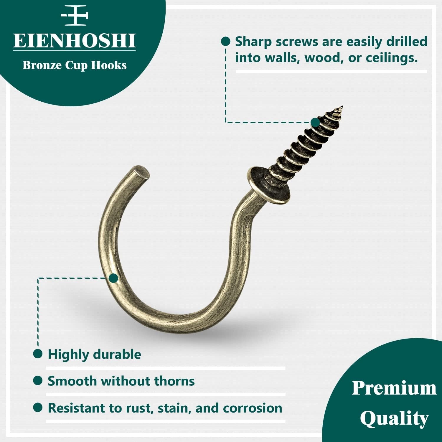 105 Pcs Screw Hooks, 6 Sizes Bronze Cup Hooks, Screw Hooks for Hanging, Metal…