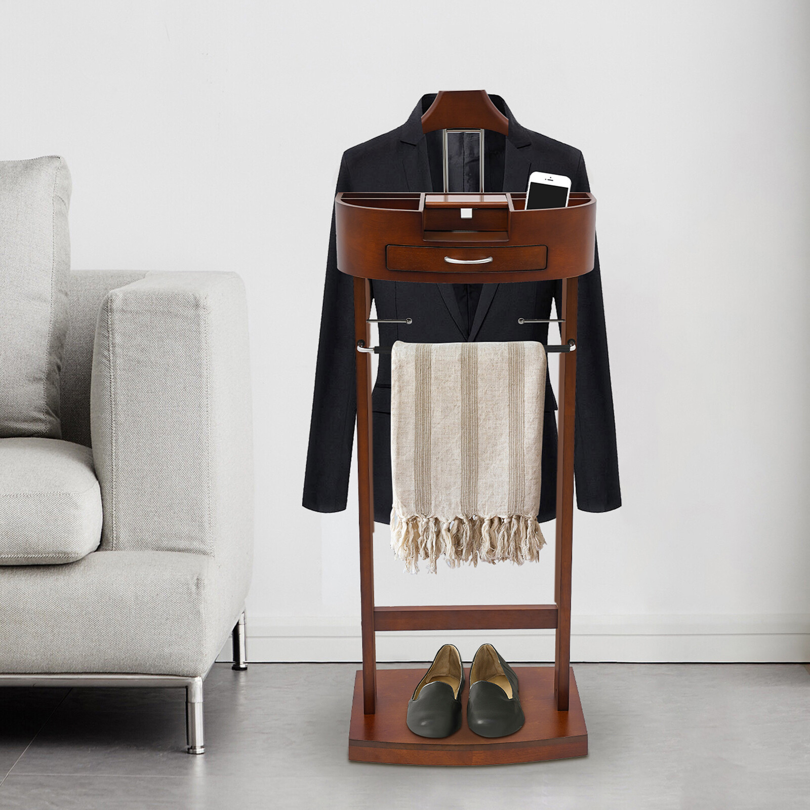 Free Standing Wood Suit Rack, Freestanding Clothing Valet Stand, Valet Stand