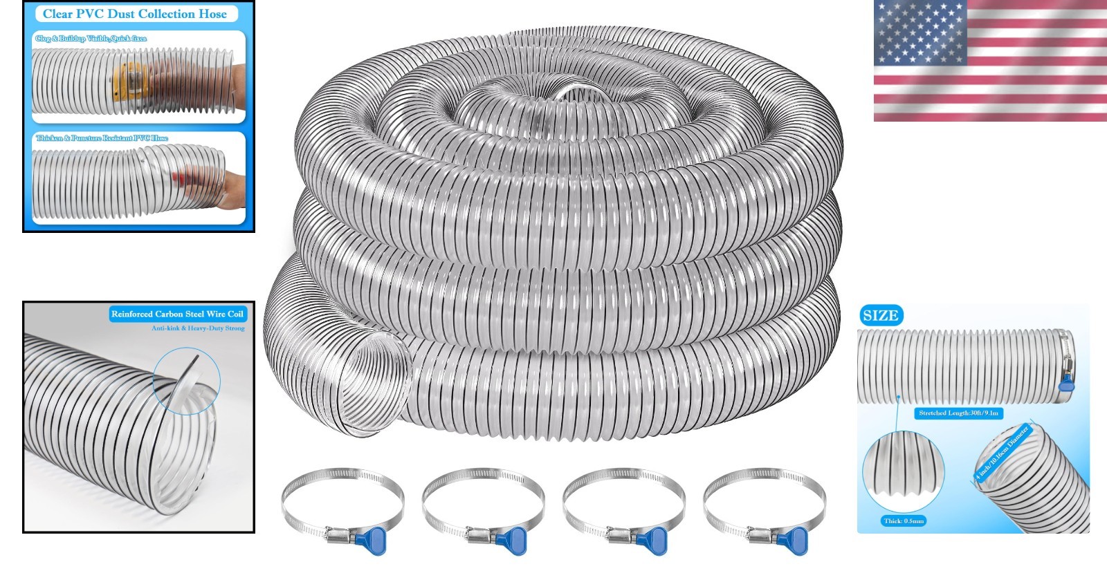 Carbon Steel Reinforced 4 Inch PVC Dust Hose for Efficient Debris Collection