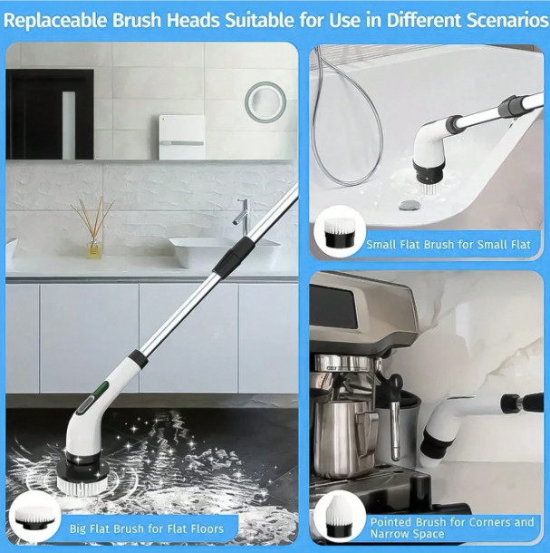 9-in-1 Power Cleaning Brush Set Adjustable Handle USB-C for Tubs, Tiles & Sinks