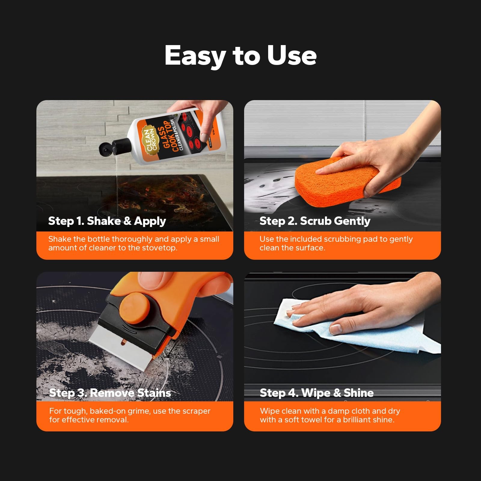 CleanCrown 3-in-1 Cooktop Cleaner Kit (8.8 Oz Cooktop Cleaner + Scrubbing Pad…