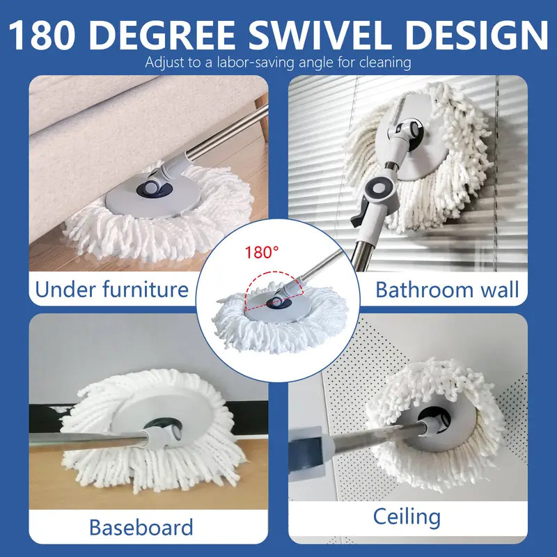 60″ Mop and Bucket Wringer Set Household Cleaning w/6PCS Mop Pads+1 Scrub Brush