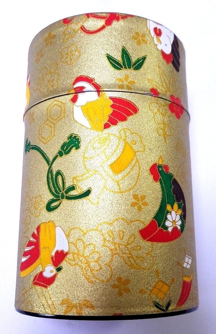 Japan Cylindrical tea cans Birds Empty Diameter 6.5 cm X Height 10.5 cm