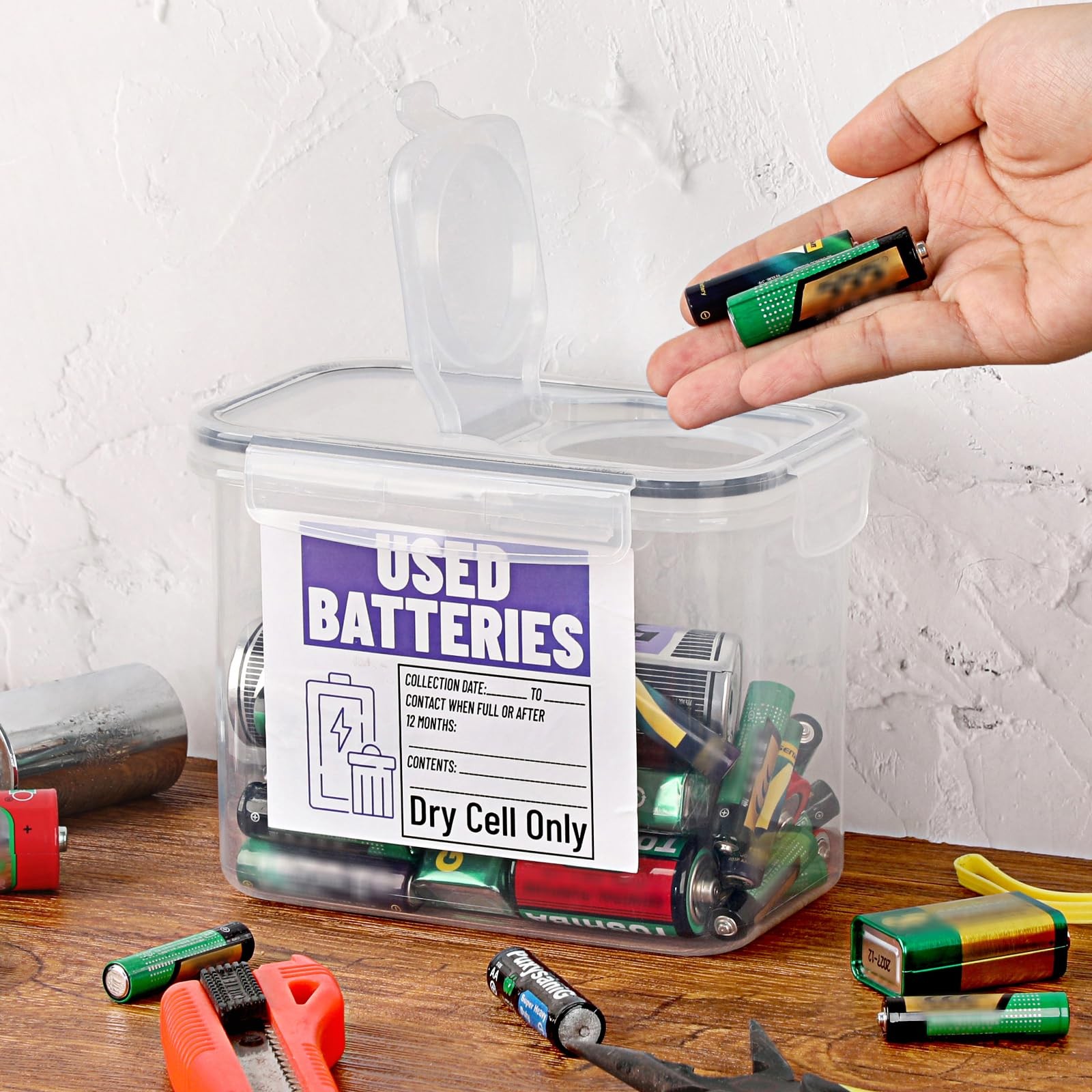 Battery Recycling Container Lid 1.3 L Capacity Dry Cell Storage Disposal Bin